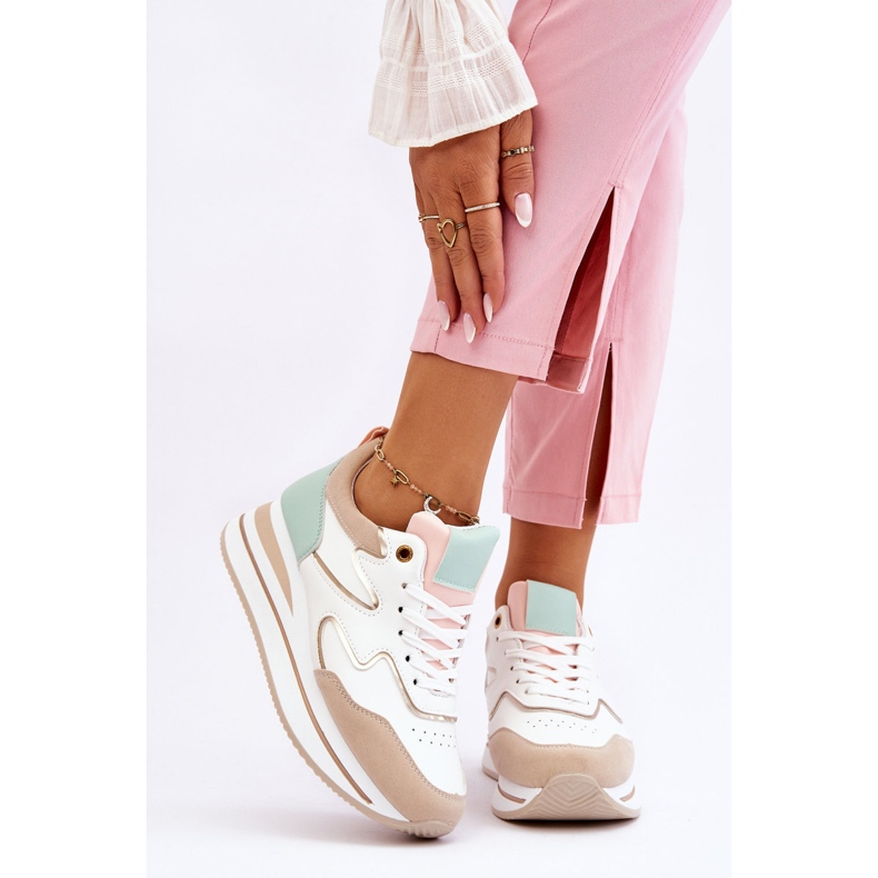 PG1 Pantofi sport la modă Roen din piele albă și bej 1