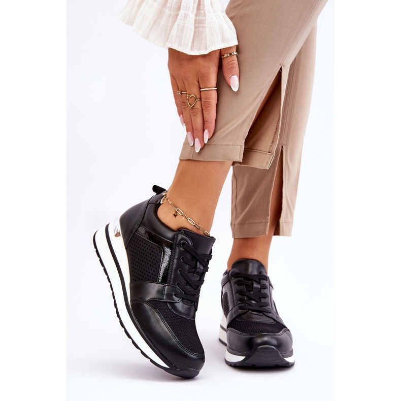 PG1 Pantofi sport negri Braylen Low Wedge din piele negru 1