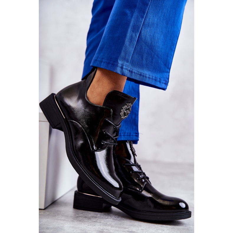 Vinceza Cizme Lacuite Sirete Cu Decupaje Fabiana Neagra negru 4