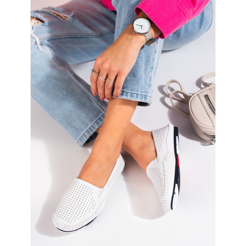 Mocasini slip-on pentru dama, albi Shelovet 2