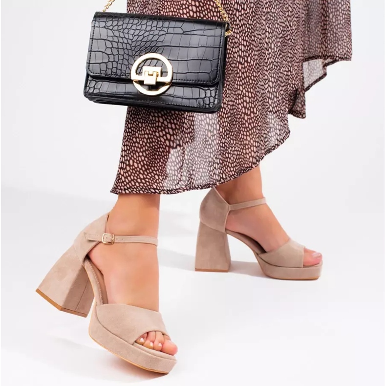 Sandale bloc din piele intoarsa bej Vinceza 1