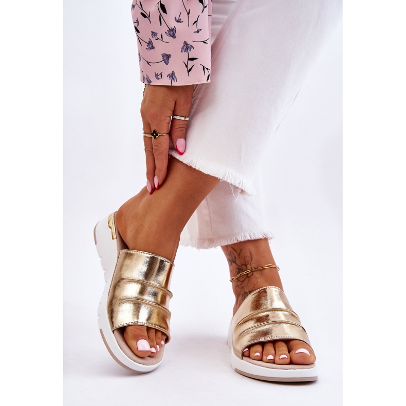 S.Barski Papuci de piele de damă pe pană joasă Leona Aur de aur 2