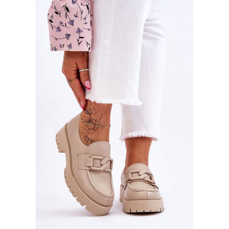 Lemar Mocași din piele la modă Bej Rayhan 1