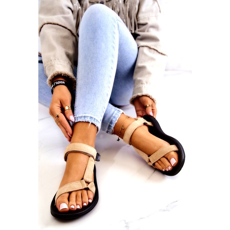 Sandale sport de piele intoarsa de dama bej 4