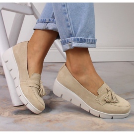 Mocasini tip pana Filippo DP3162/23 din piele cu ciucuri bej 1