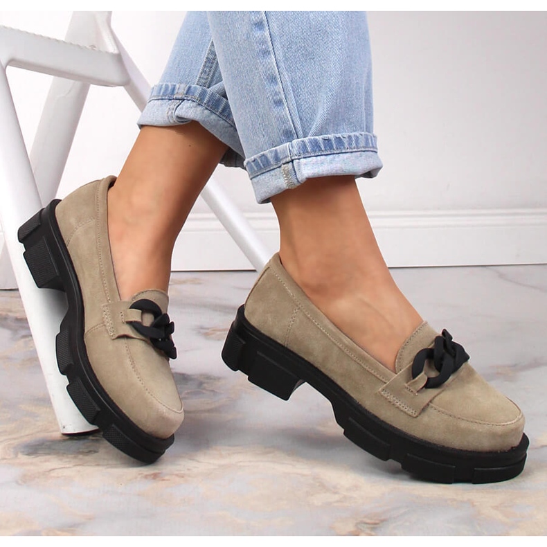 Pantofi din piele intoarsa cu lant bej Filippo DP3221/23 1