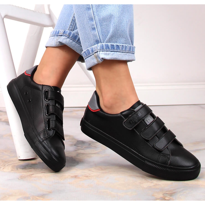 Tenisi Big Star LL274A208 din piele ecologica neagra cu velcro negru 1