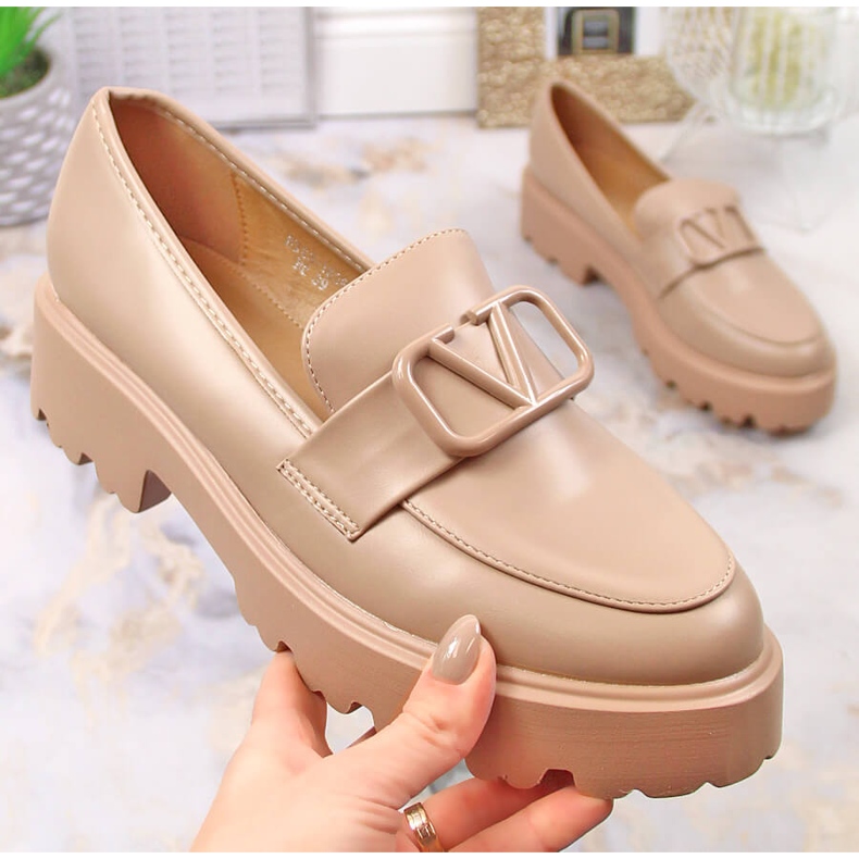 Pantofi de dama cu toc inalt si platforma bej Vinceza 16380 1