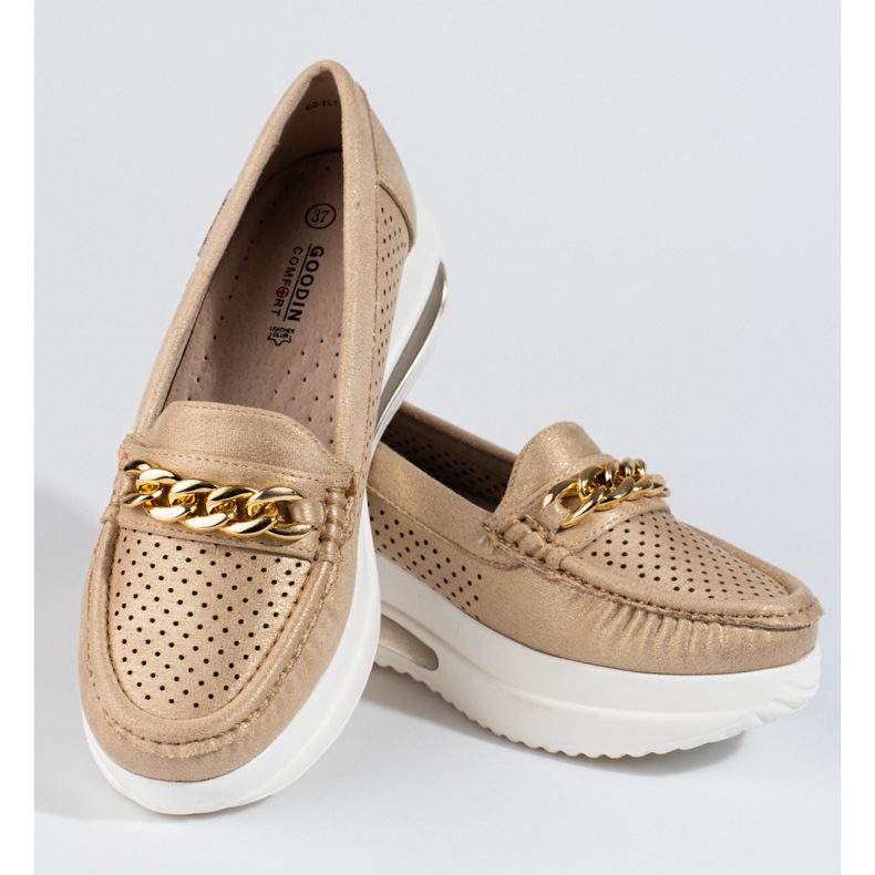 SHELOVET Mocasini aurii dama Slovet pe platforma de aur 1