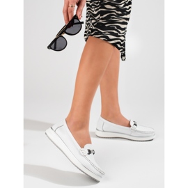 Mocasini clasici de dama din piele Vinceza alb 1