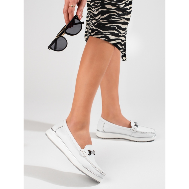 Mocasini clasici de dama din piele Vinceza alb 1