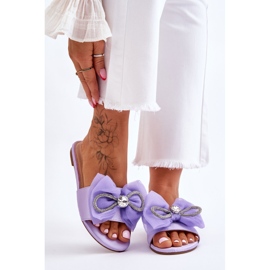 Papuci De Dama Cu Fundita Si Strasuri Mov Jolene violet 1 Papuci De Dama Cu Fundita Si Strasuri Mov Jolene violet 1
