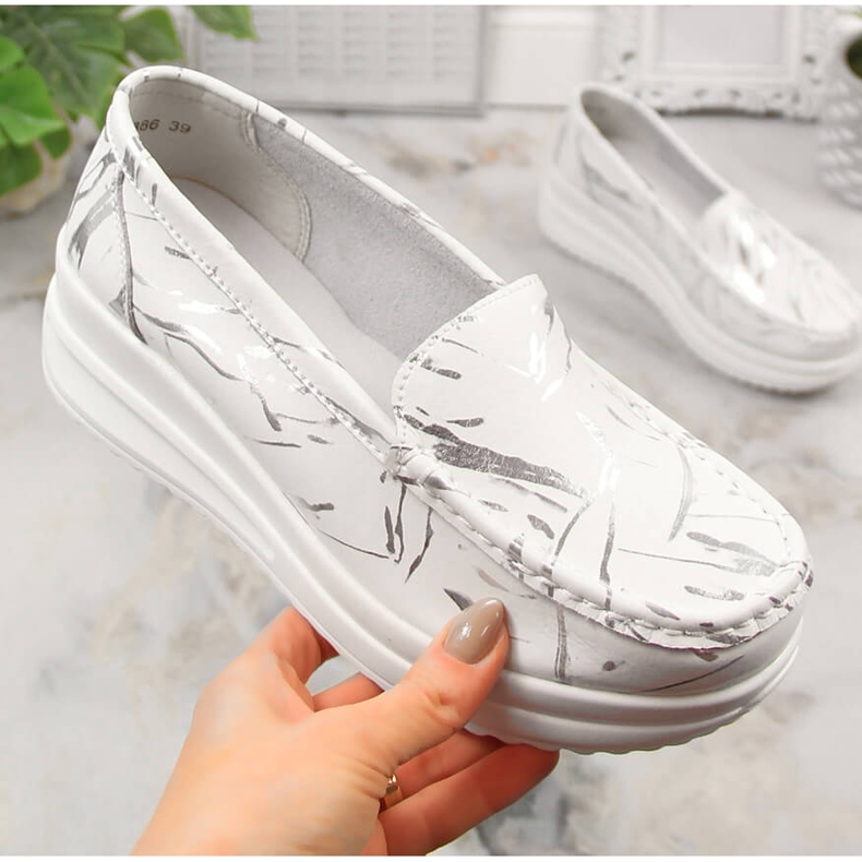 Mocasini de dama din piele pe platforma alb Artiker 50C1886 1