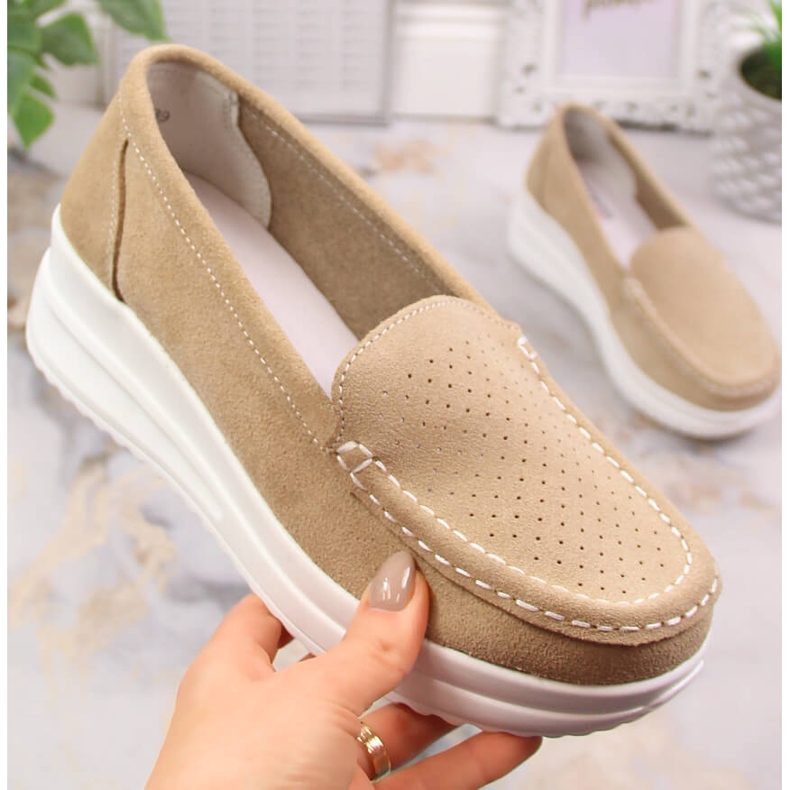 Mocasini de dama din piele intoarsa pe platforma bej Artiker 52C1759 1