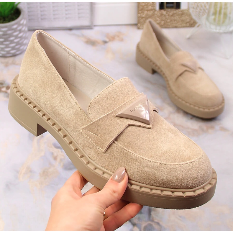 Mocasini Potocki SZ12003 din piele intoarsa cu toc si platforma bej 1