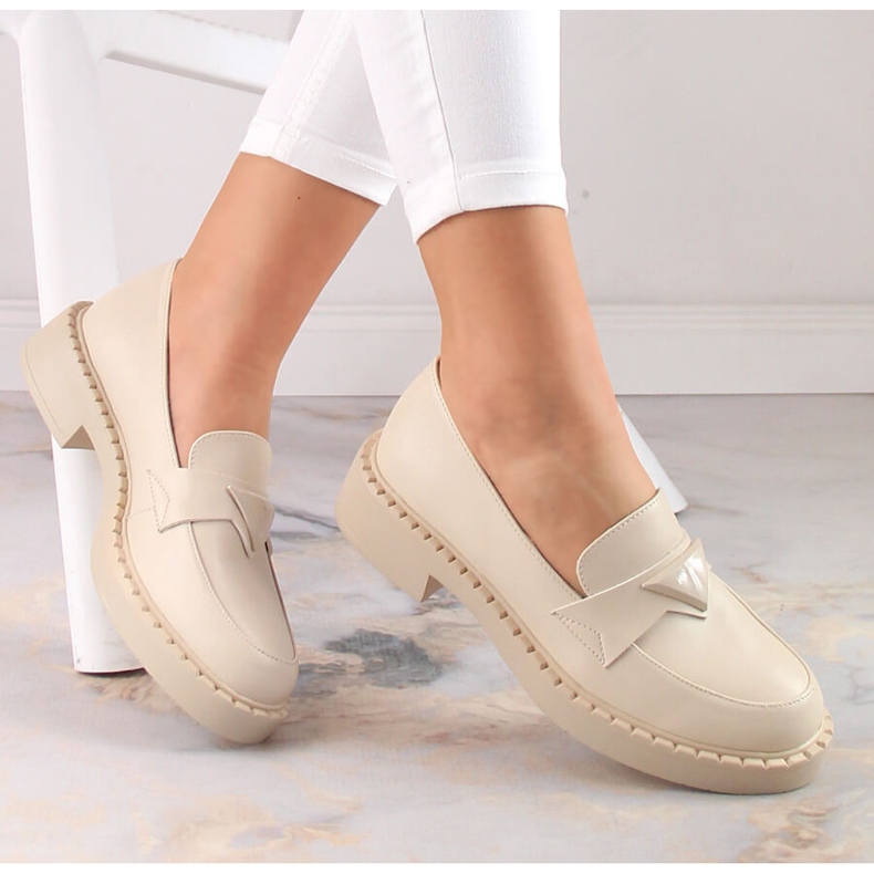 Mocasini Potocki SZ12002 cu toc inalt si platforma bej 1