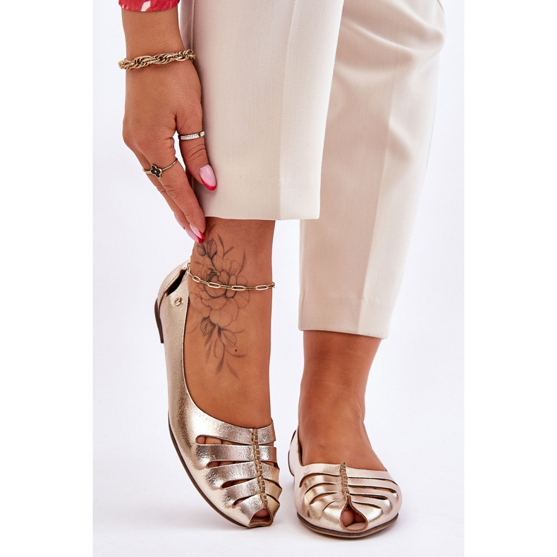 Lemar Balerini confortabili din piele de damă Golden Luka de aur 1