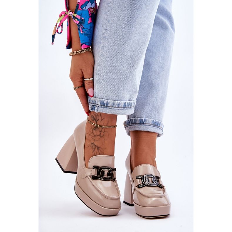 S.Barski Pompi din piele pe tocuri masive Bej Maximo 1 S.Barski Pompi din piele pe tocuri masive Bej Maximo 1