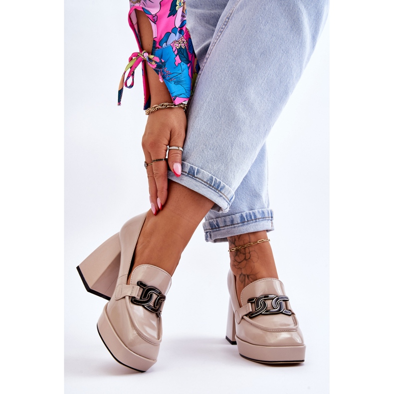 S.Barski Pompi din piele pe tocuri masive Bej Maximo 2 S.Barski Pompi din piele pe tocuri masive Bej Maximo 2