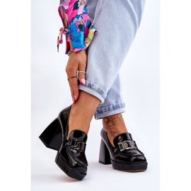 S.Barski Pompi din piele pe tocuri masive Black Maximo negru 2