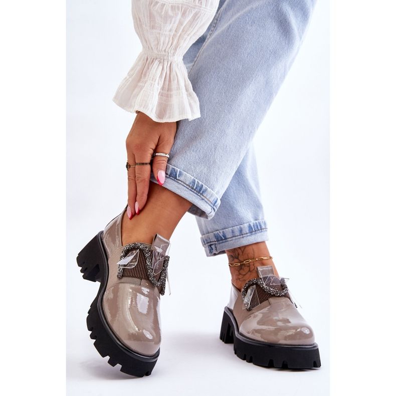 S.Barski Pantofi Lacuiti Cu Ornamente Keily Gri 2