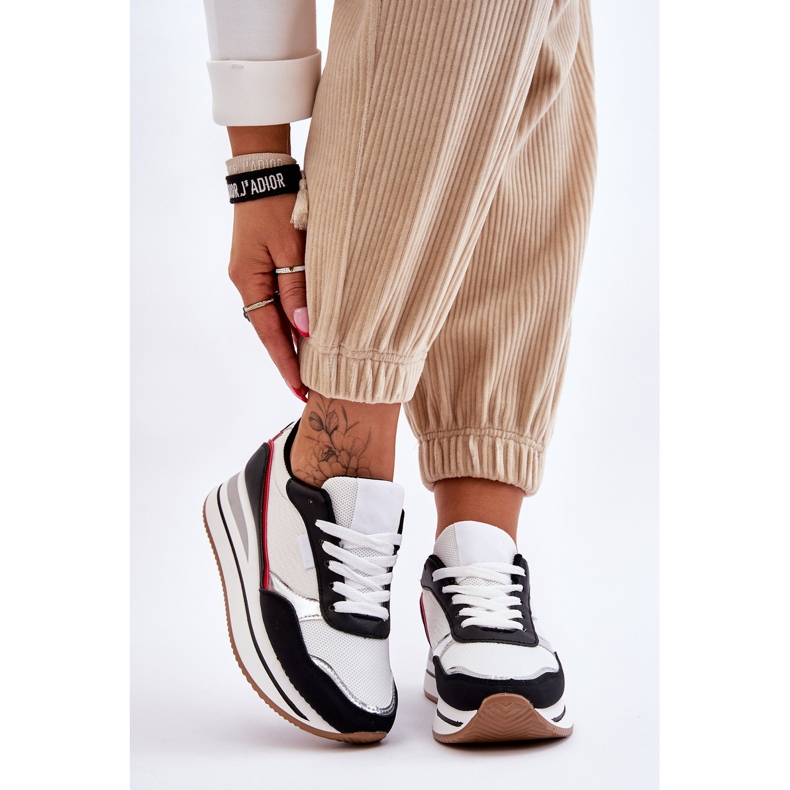 BM Pantofi de damă cu pană și platformă Allen alb și negru 1