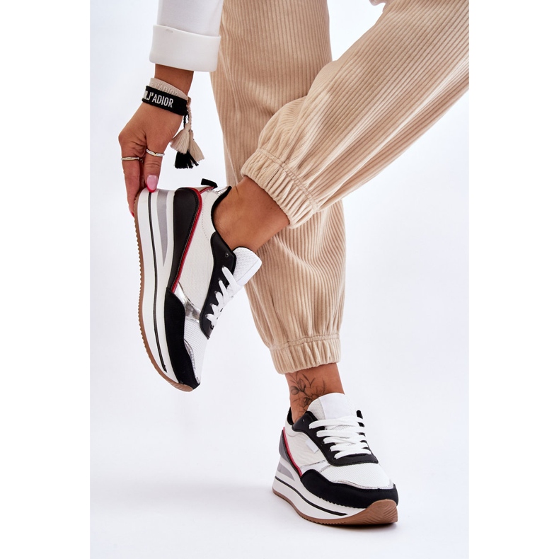 BM Pantofi de damă cu pană și platformă Allen alb și negru 2