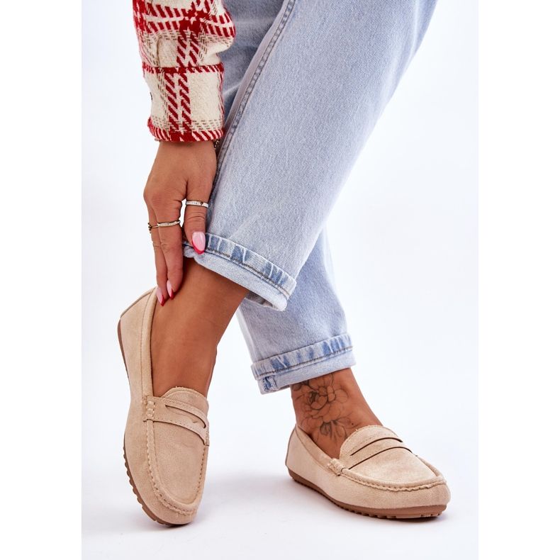 FC3 Mocasini clasici din piele intoarsa de dama bej Ivana 2