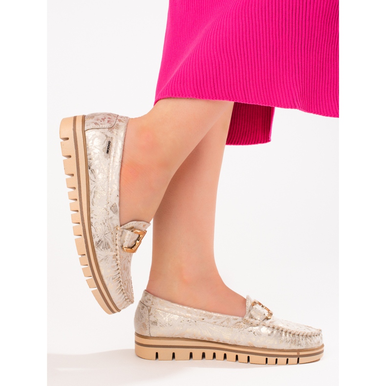 Mocasini de dama bej pe platforma Shelovet de aur 1