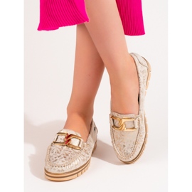 Mocasini de dama bej pe platforma Shelovet de aur 2