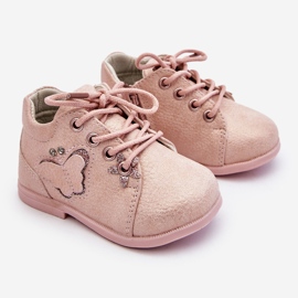 Cizme din piele cu șireturi cu un fluture roz Avi 1 Cizme din piele cu șireturi cu un fluture roz Avi 1