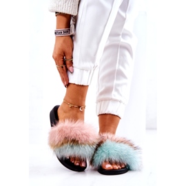 FM1 Papuci Cu Blana Naturala Roz-Verde Naturis multicolor 2