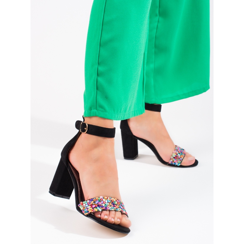 Sandale negre elegante cu margele de la Shelovet negru 1