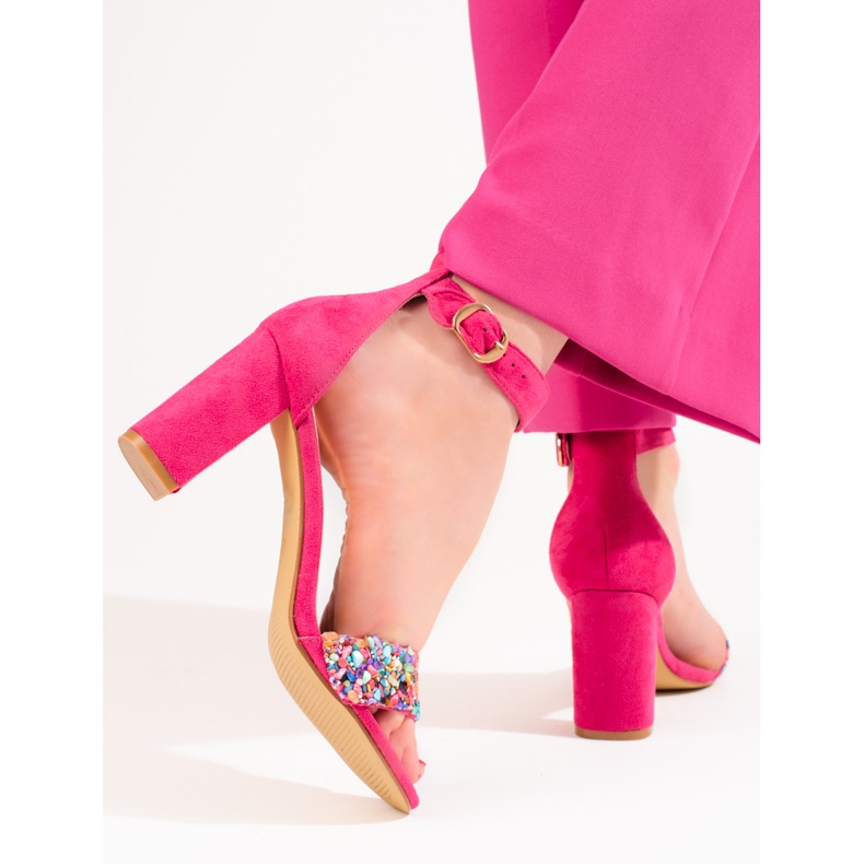 Sandale elegante cu margele fucsia de la Shelovet roz 2