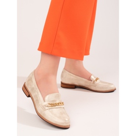 Mocasini clasici de dama Shelovet gold bej 2