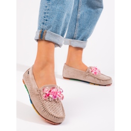 Mocasini de dama din piele intoarsa Shelovet bej 1