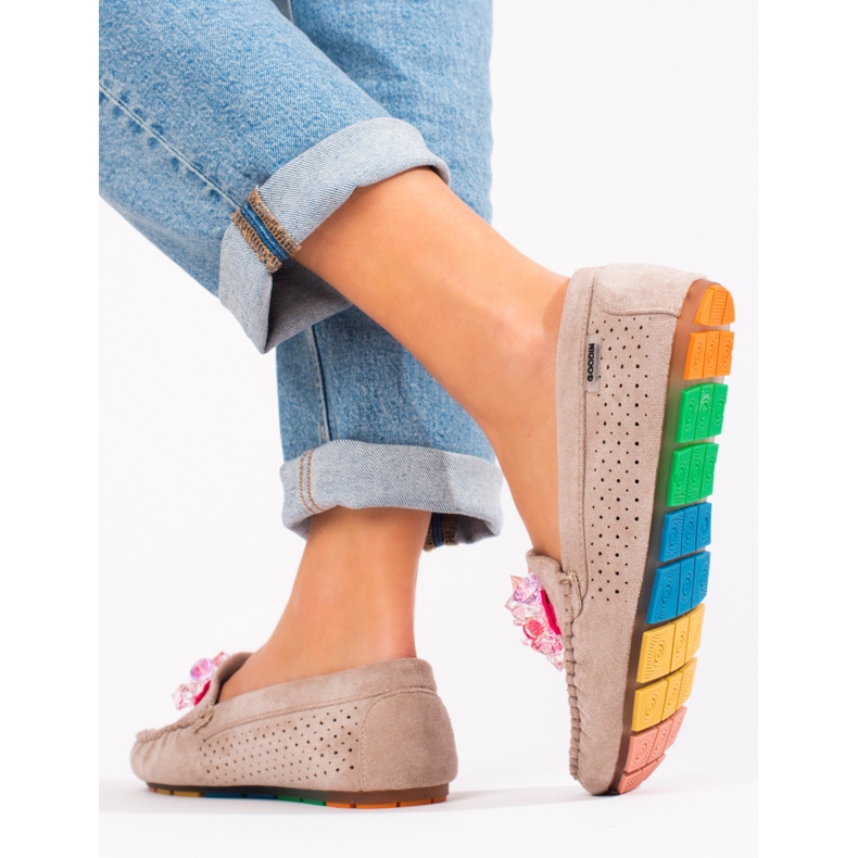 Mocasini de dama din piele intoarsa Shelovet bej 2