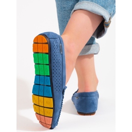 Mocasini de dama din piele intoarsa ajurata Shelovet albastru 2