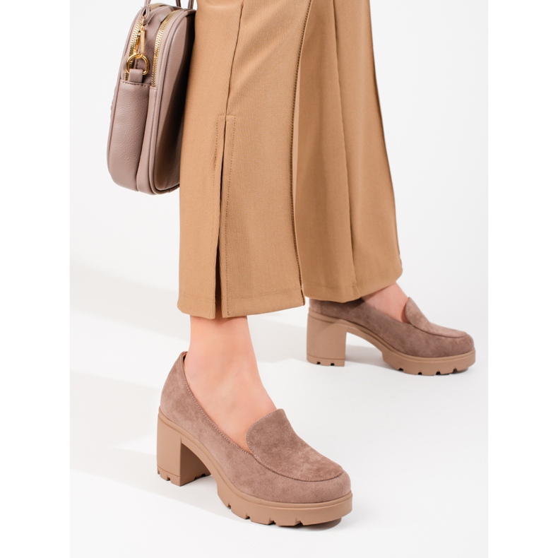 W. Potocki Pantofi de dama cu toc in piele intoarsa Potocki bej 1