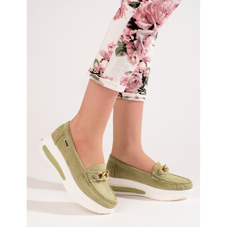 Mocasini cu pană Shelovet verzi de damă verde 1