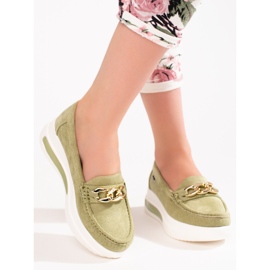 Mocasini cu pană Shelovet verzi de damă verde 2