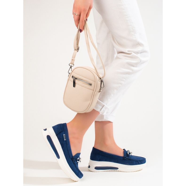 Mocasini cu pană Shelovet albaștri de damă albastru 2