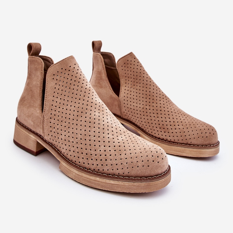 PS1 Cizme Angie din piele intoarsa ajurata cu toc plat, Bej Inchis 1 PS1 Cizme Angie din piele intoarsa ajurata cu toc plat, Bej Inchis 1