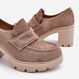 Lemar Pantofi cu toc gros și platformă din piele intoarsa Arabell Bej închis 1 Lemar Pantofi cu toc gros și platformă din piele intoarsa Arabell Bej închis 1