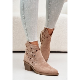 S.Barski Cizme de cowboy ajurate din piele intoarsa de dama Bej Daxon 2