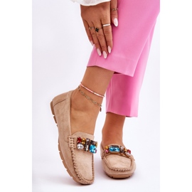 Mocasini de dama din piele intoarsa cu cristale Bej Lucille 1