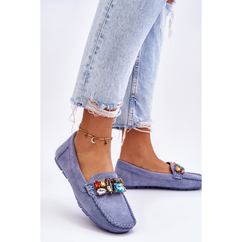 Mocasini de dama din piele intoarsa cu cristale albastre Lucille albastru 2 Mocasini de dama din piele intoarsa cu cristale albastre Lucille albastru 2