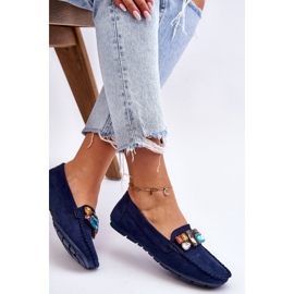 Mocasini De Damă De Căprioară Cu Cristale Albastru Marin Lucille 1