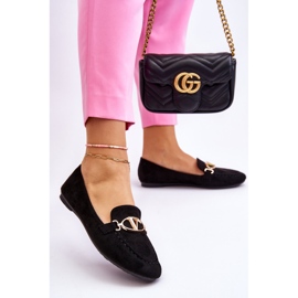 Vinceza Mocasini din piele intoarsa neagra cu element decorativ negru 2