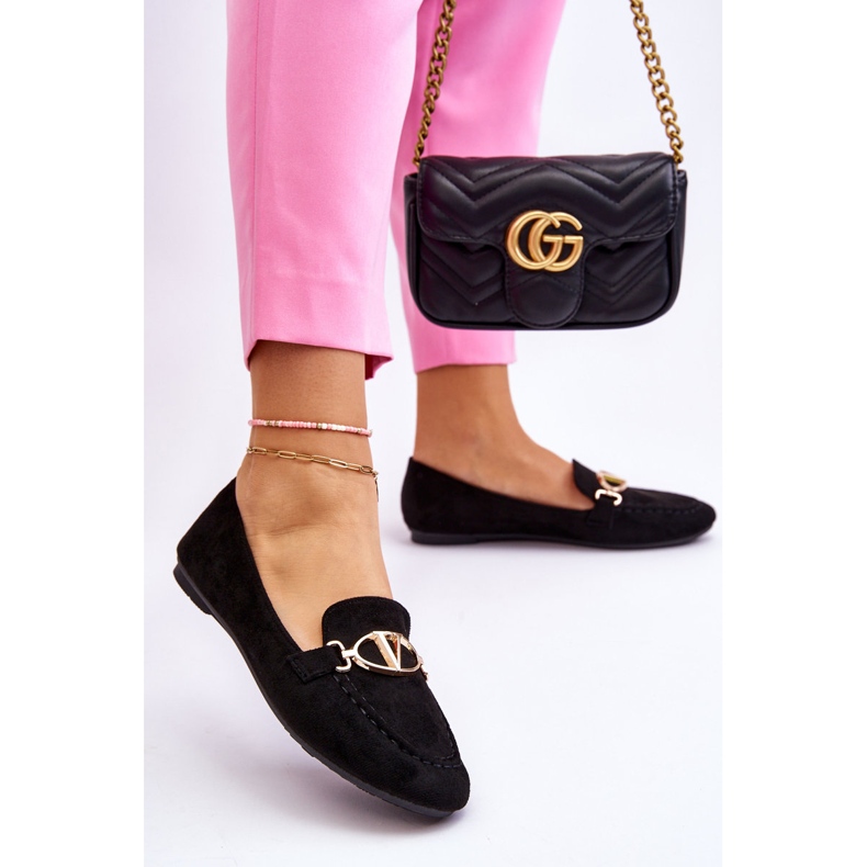 Vinceza Mocasini din piele intoarsa neagra cu element decorativ negru 2